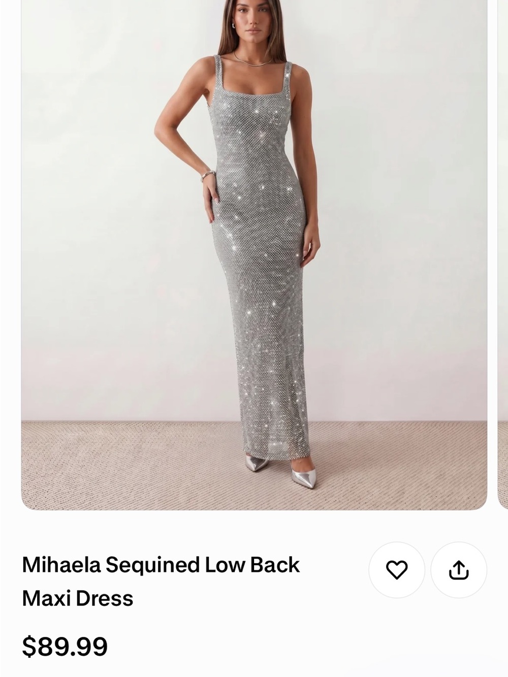 Silver Sequin Maxi Dress with Low Back
